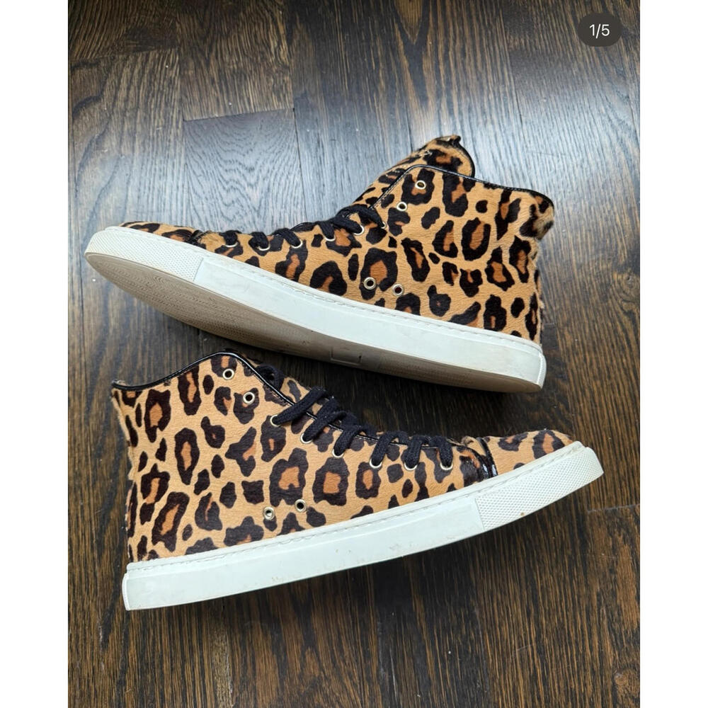Charlotte Olympia Leopard Print High Top Sneakers with Black Laces EU 40